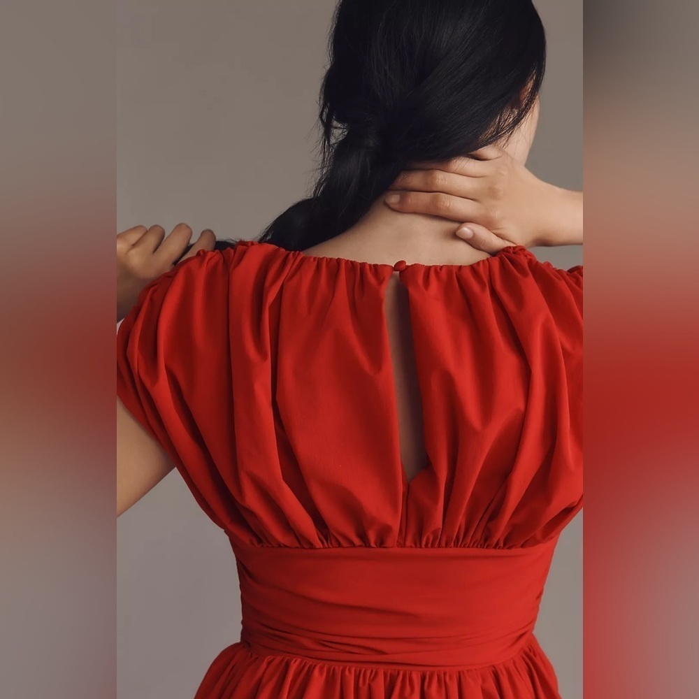NWT! Anthropologie Red Extro&Vert Orla Sleeveless Pleated Bubble Mini Dress 🦢 - Picture 3 of 7